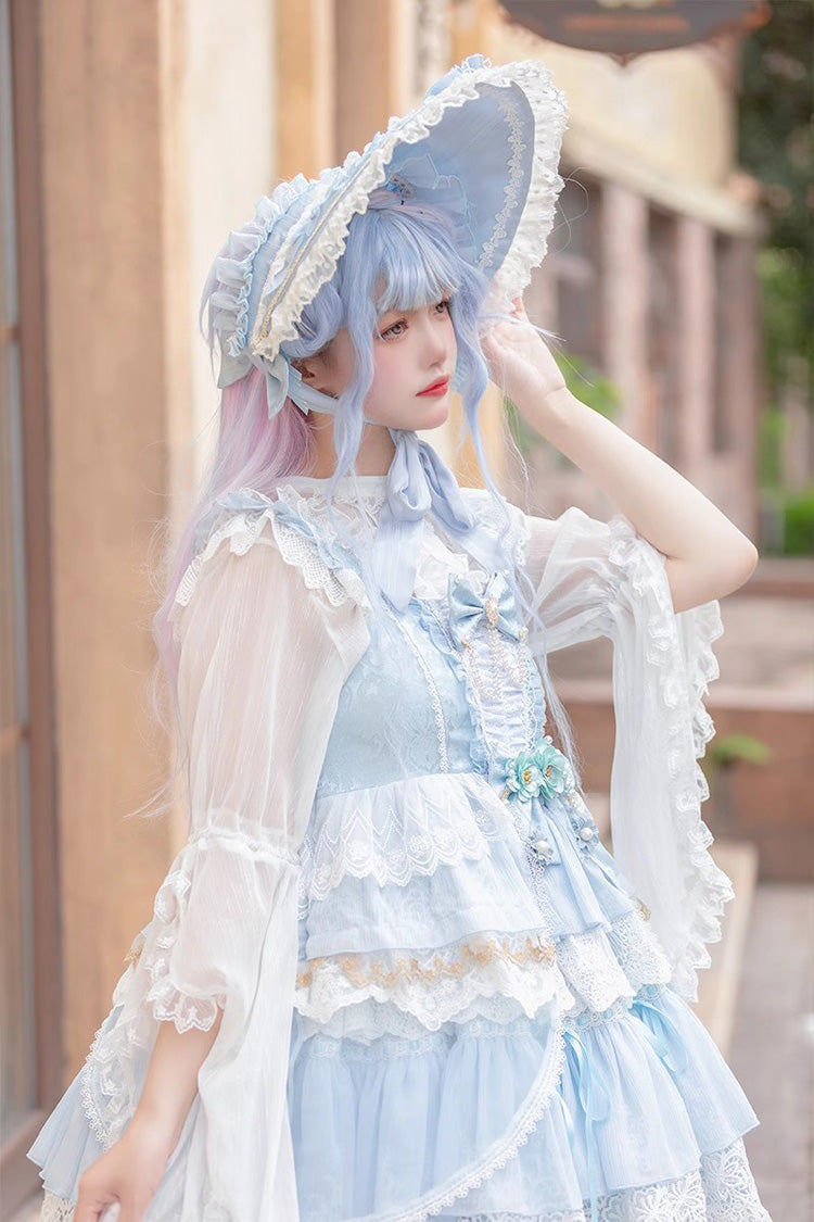 Undine's Tears Print Sleeveless Ruffled Bow Sweet JSK - 2 Hues