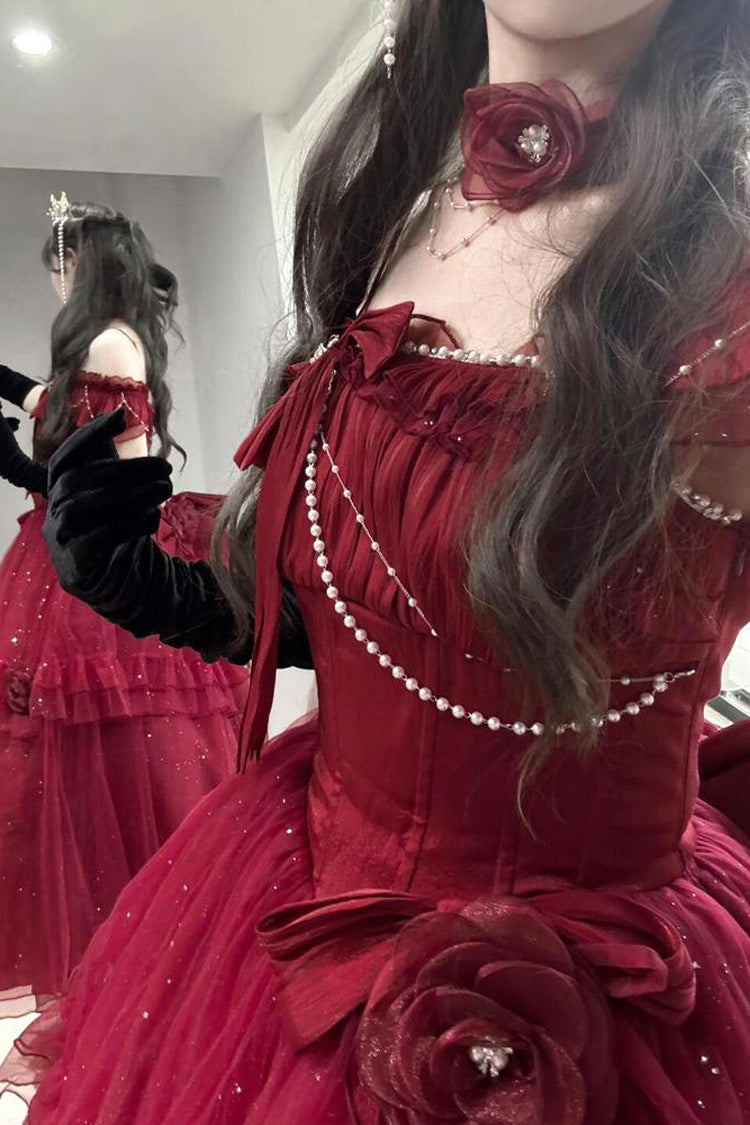 Red Off-Shoulder Sweet Elegant Princess Lolita Dress with Bow