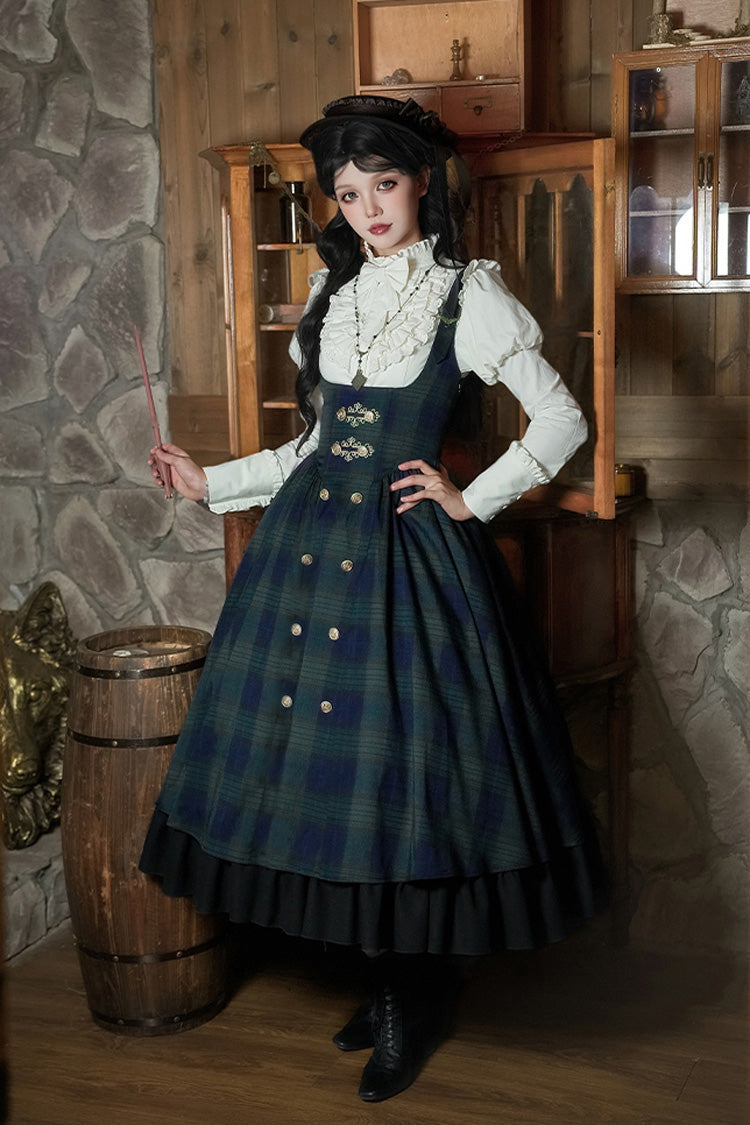 Berlin's Letter Double-Layered Plaid Ruffle Bowknot College Strap Dress