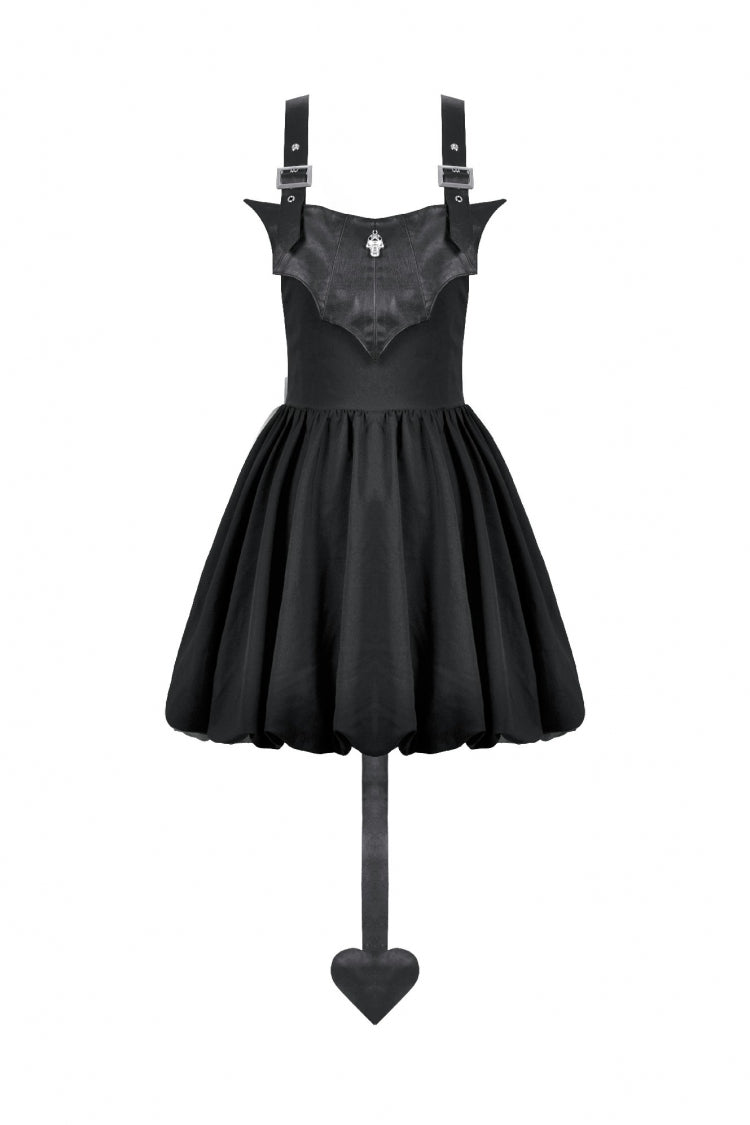 Gothic Suspender Dress with Bat Wing Buckles and Tail for Graduation