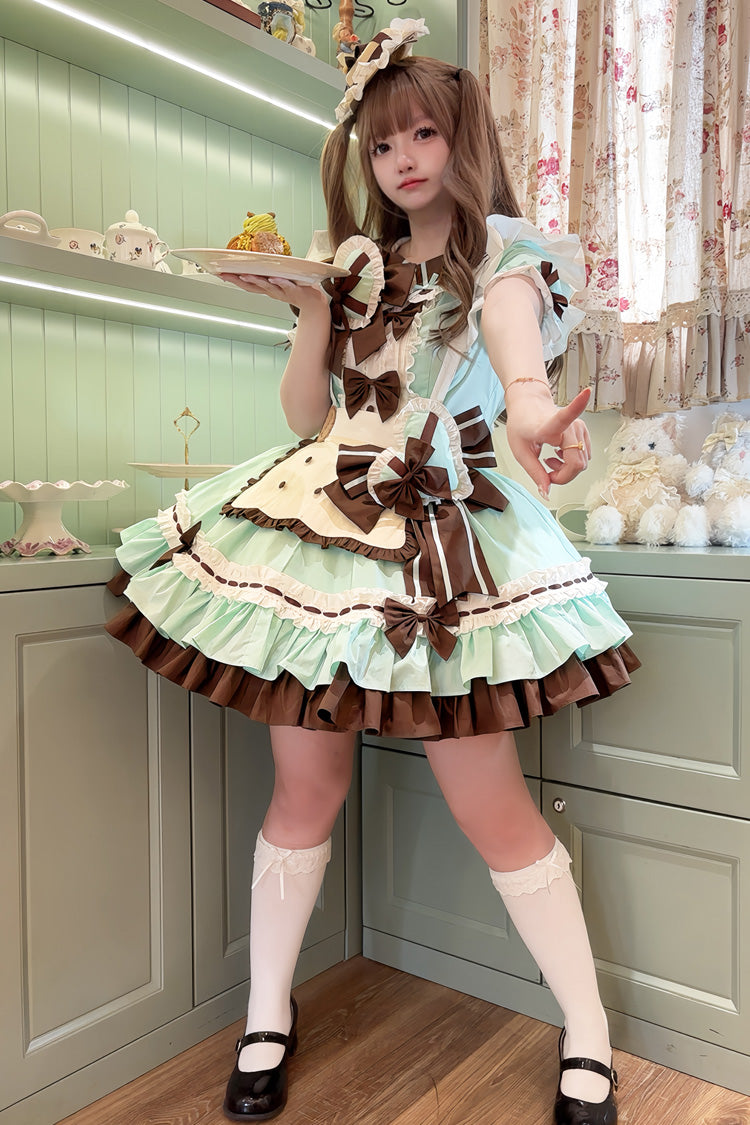 Cookies Short Sleeve Tiered Lolita Dress with Ruffles and Bow