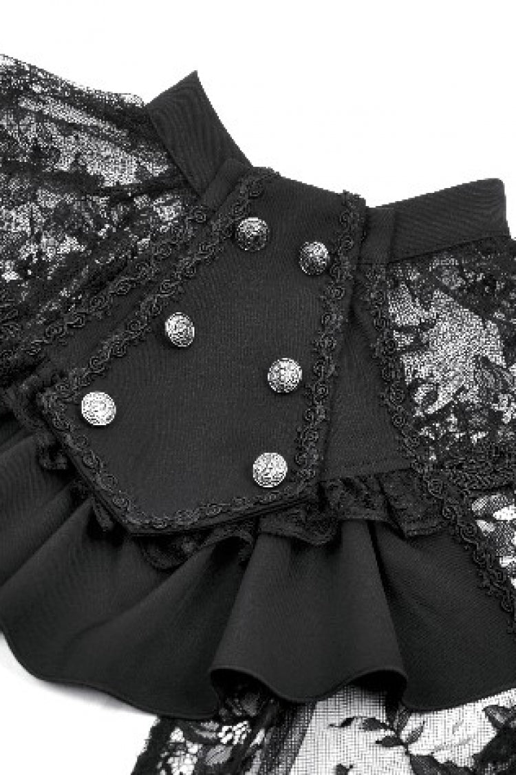Gothic Cape for Her with Double-Breasted Floral Lace Design