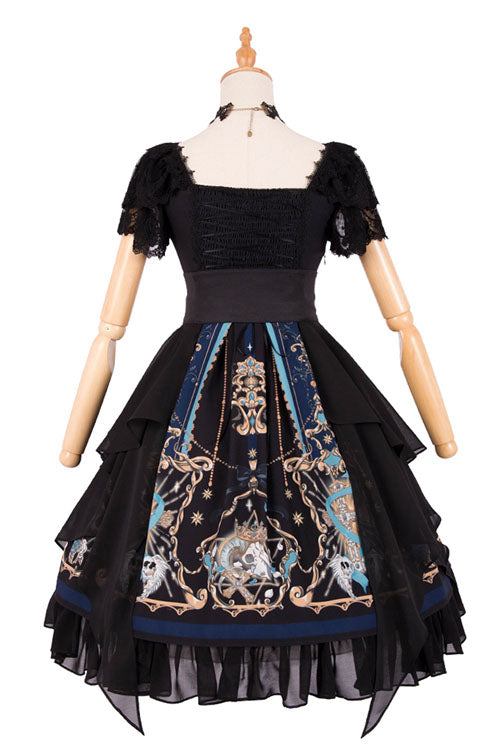 Gothic Lace Ruffle Square Collar Short Sleeve Lolita OP Dress