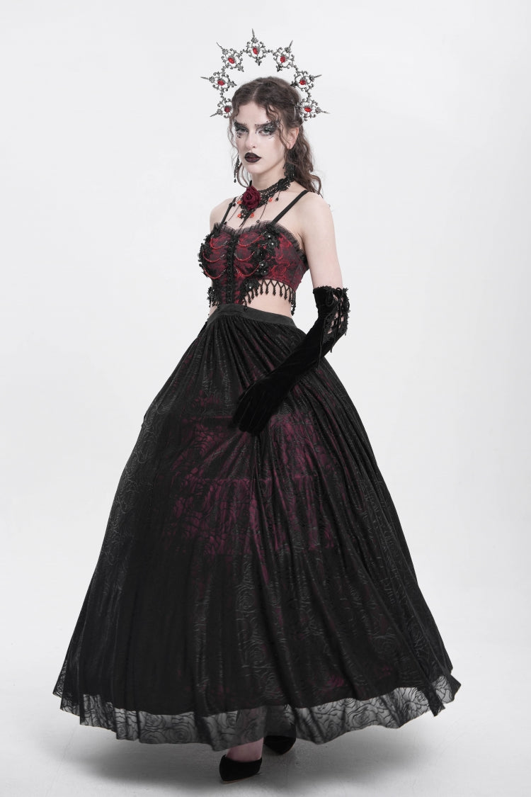 Scarlet Jacquard Floral Embroidered Lace Ripped Gothic Party Slip Dress