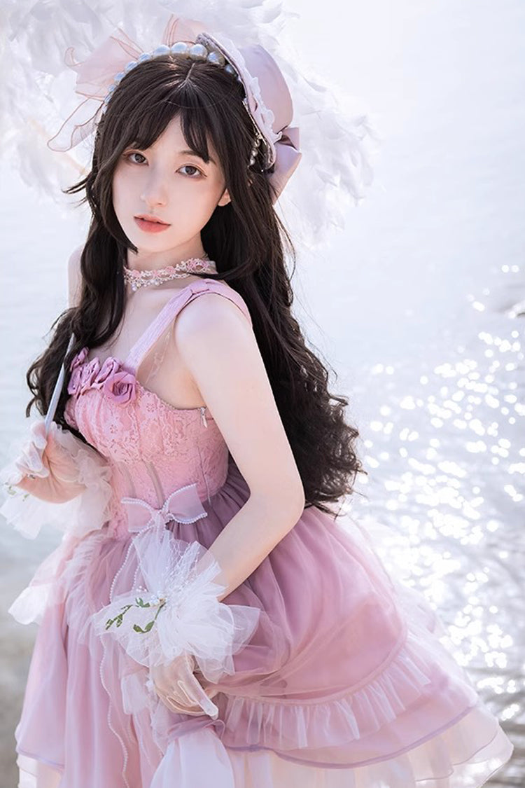 Gradient Pink Fish Bone Ballet Sweet JSK