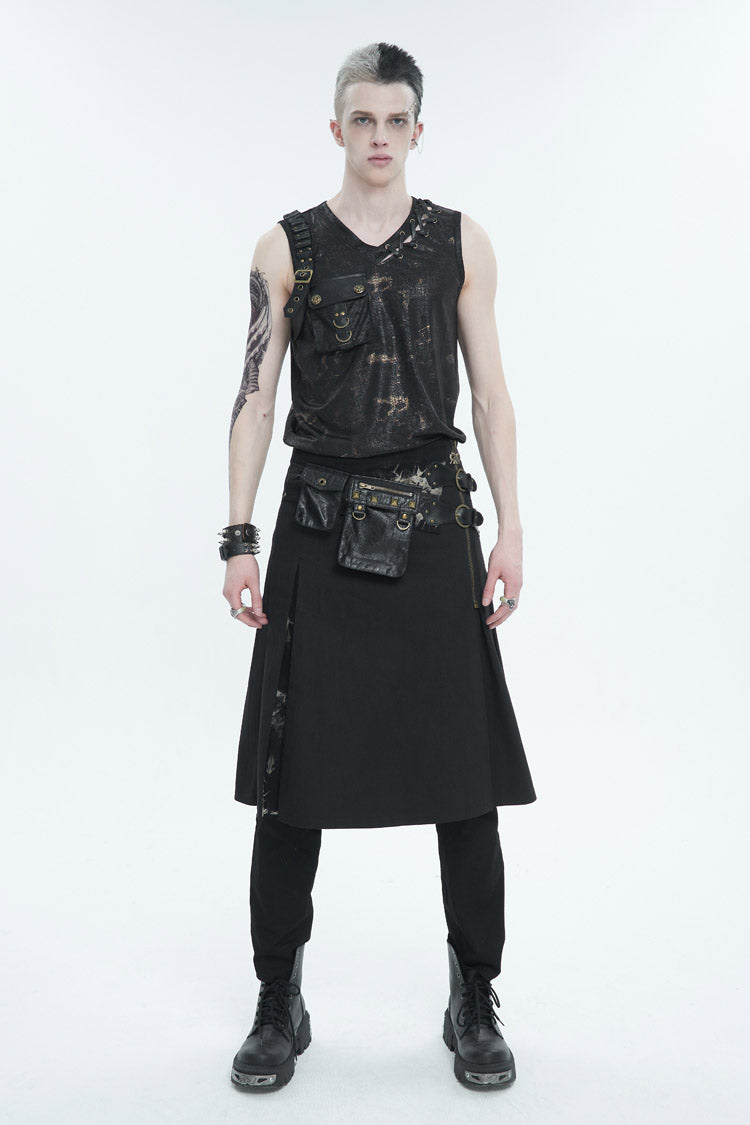 Patchwork Gothic Skirt with Waist Bag and Tie-Dye Details