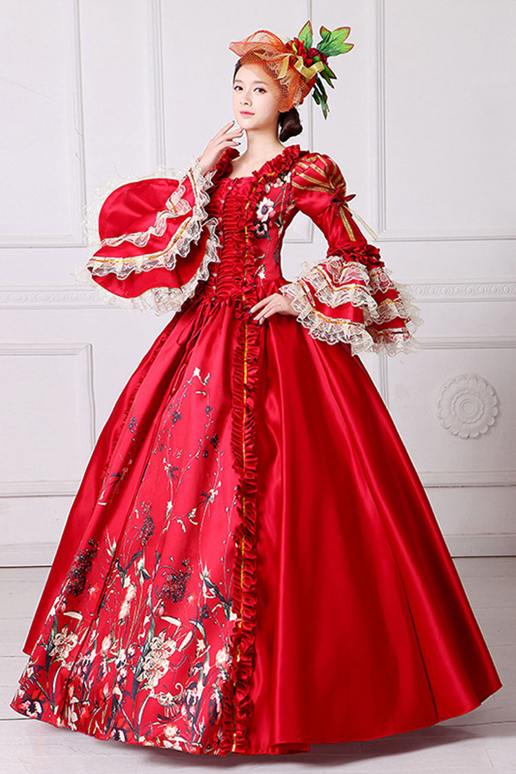 Victorian Floral Print Dress with Bell Sleeves - Altfashion Shop
