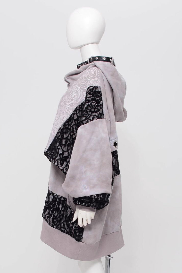 Color Blocking Long Sleeve Print Hooded Tie-Dyed Zipper Jirai Kei Coat