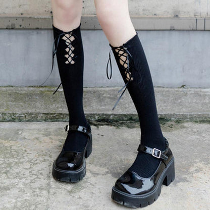 Elegant Cross Lace Strap Socks