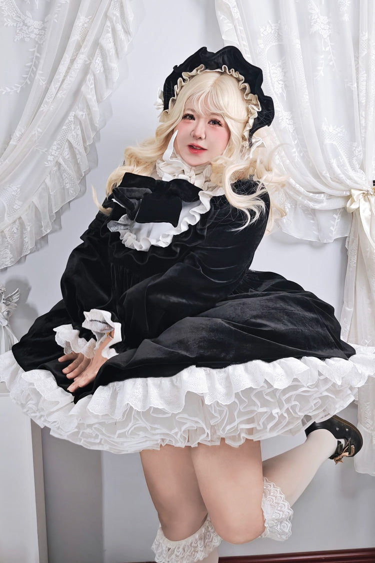 Stand Collar Long Sleeves Ruffled Bow Gothic Plus Size Lolita Dress