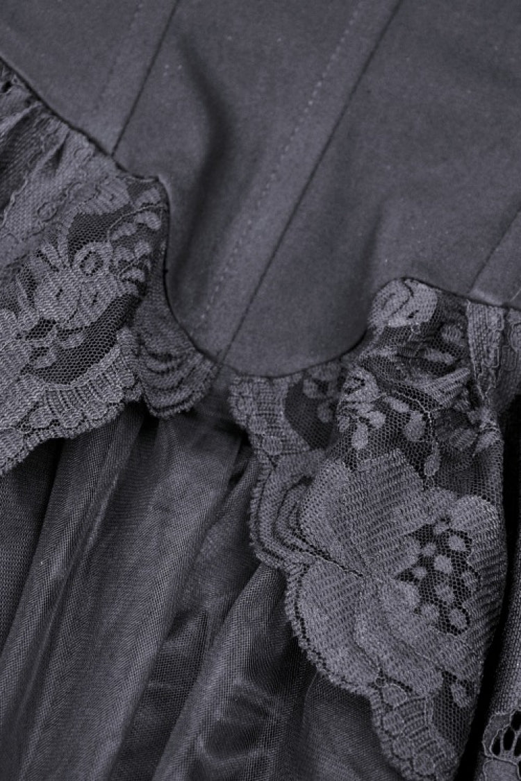 Gothic Dovetail Dress with Off-Shoulder Puff Sleeves & Lace