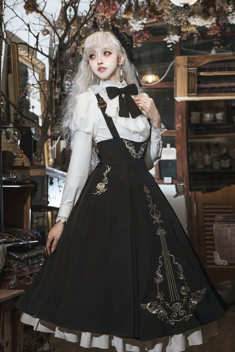 Black White Violin Variations Ruffled Embroidered Gothic Jumper Set