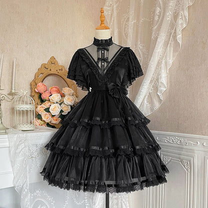 Elegant High Collar Lace Bow Knot Lolita Dress