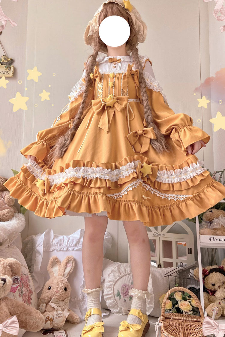 Multi-Color Sweet Lolita Long Sleeve Ruffle Embroidery Bowknot Dress 3 Colors