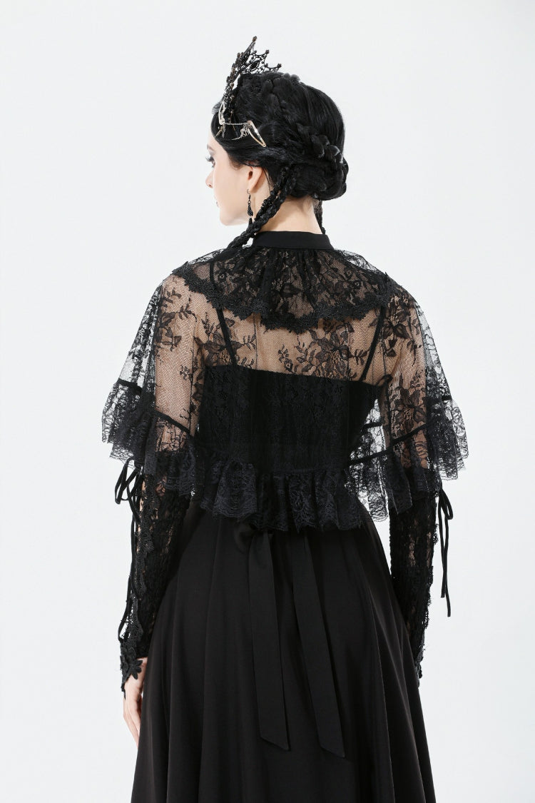 Gothic Cape for Her with Double-Breasted Floral Lace Design