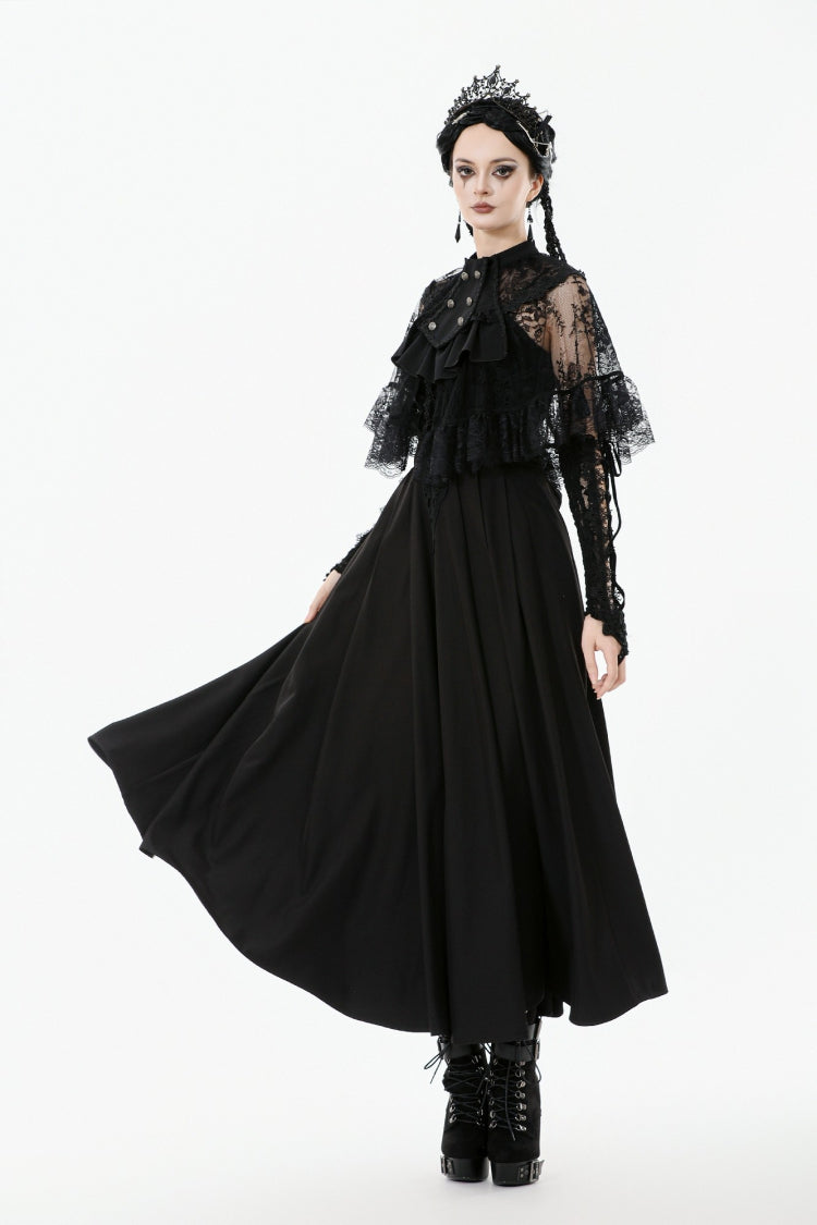 Gothic Cape for Her with Double-Breasted Floral Lace Design