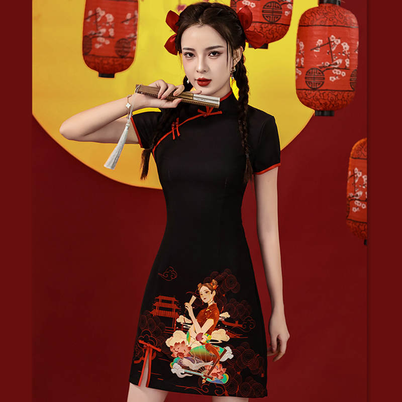 Gorgeous Girl Short Sleeve Buckle Cheongsam Dress