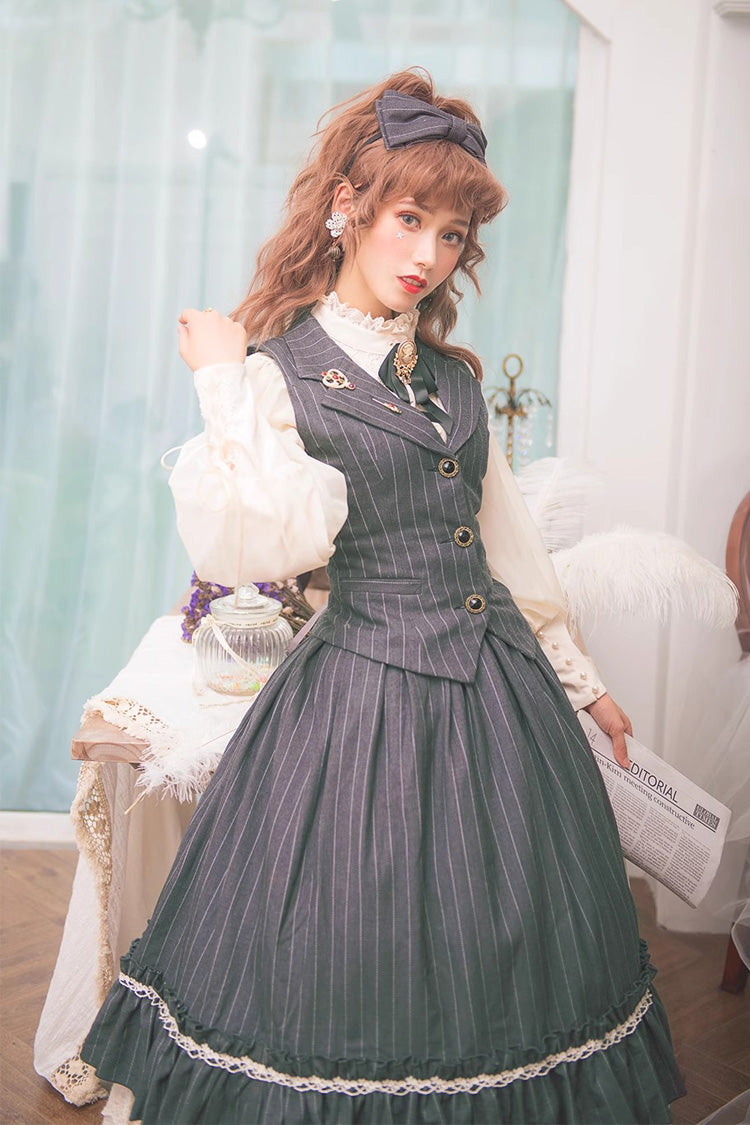 Striped Print Ruffled Elegant College Sweet Skirt - 3 Tones