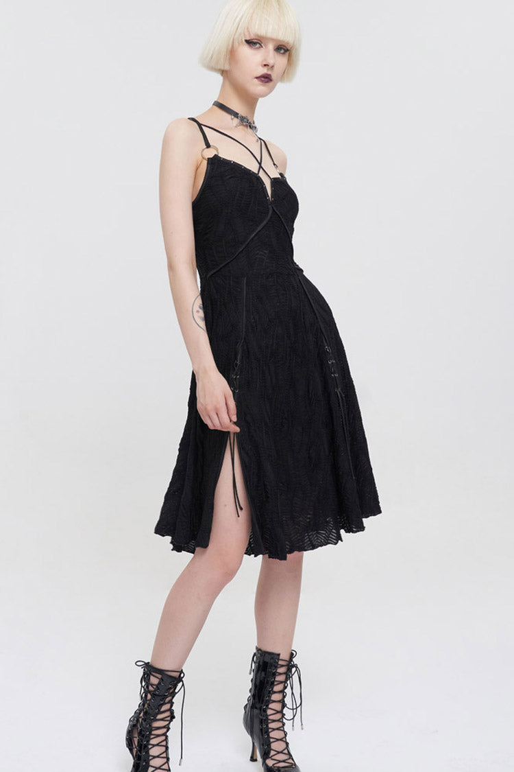 Stretch Fabric Slit-Hem Suspender Punk Dress