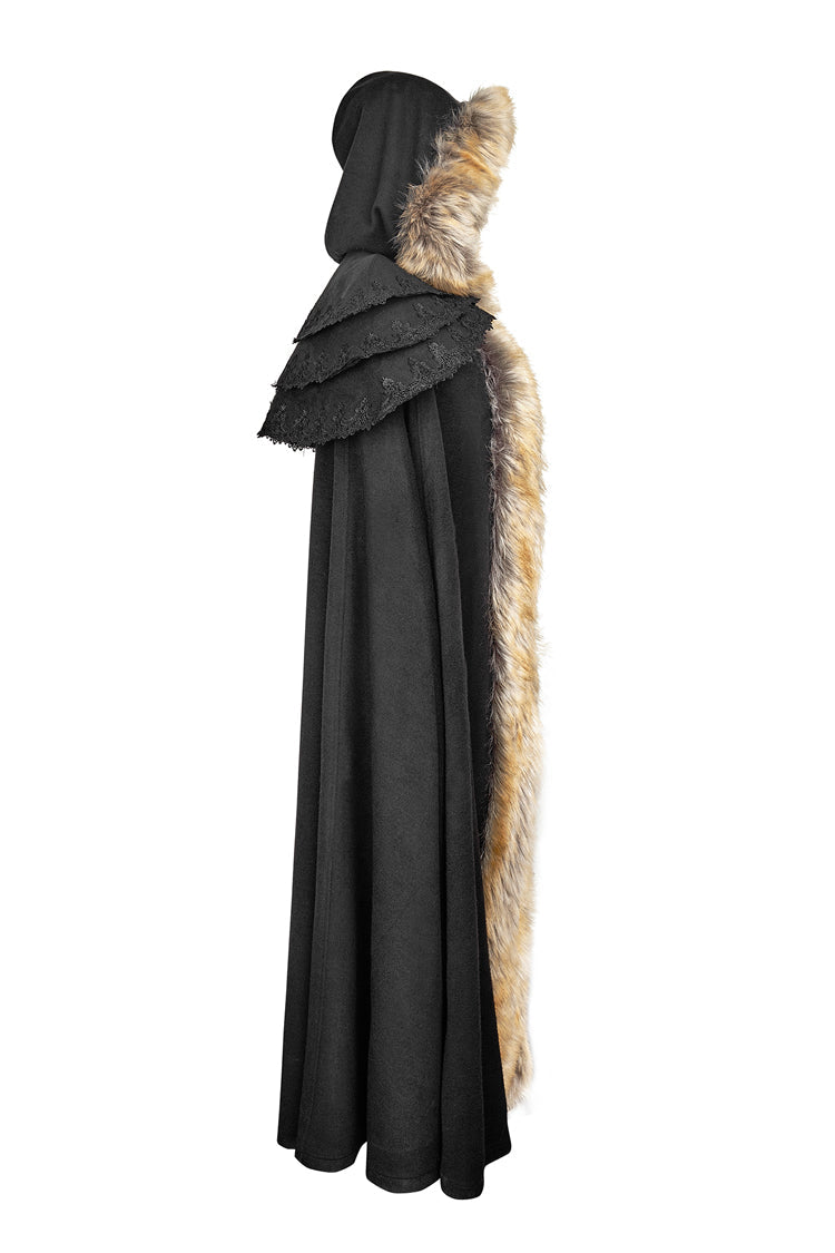 Women's Gothic Coat Cloak with Hooded Fur Collar Wool Long Design