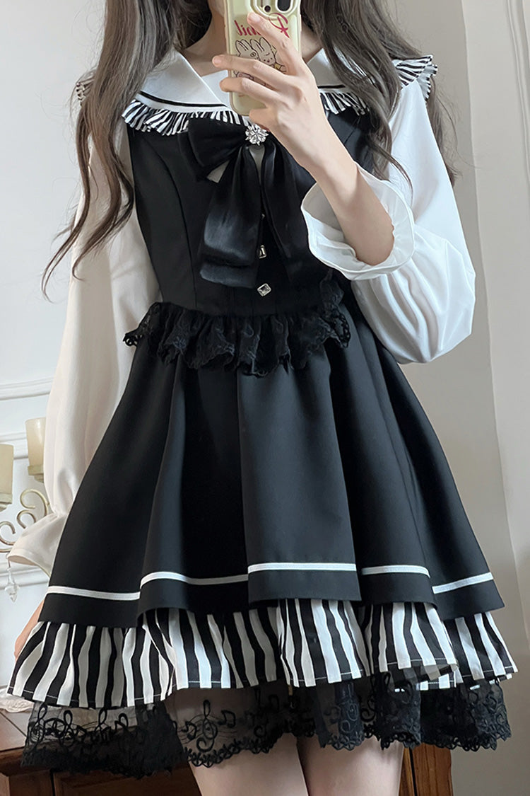 Noir Striped Bow Lace Jirai Kei JSK - Twilight Song