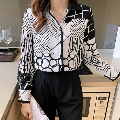 Graphic Print Lapel Shirt Workwear