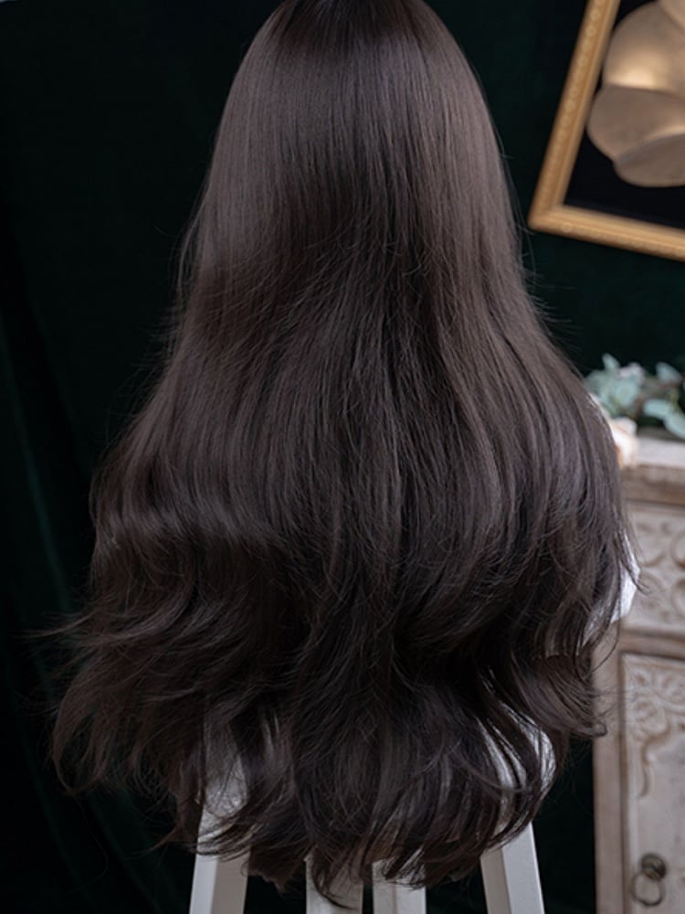 Wig Curtain 73CM Length With Bangs Wavy Tea Black