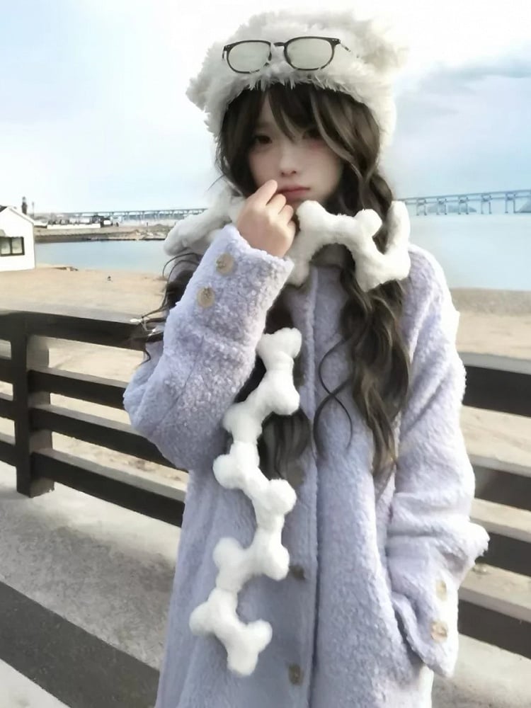 Yami Kawaii White Plush Bone Scarf