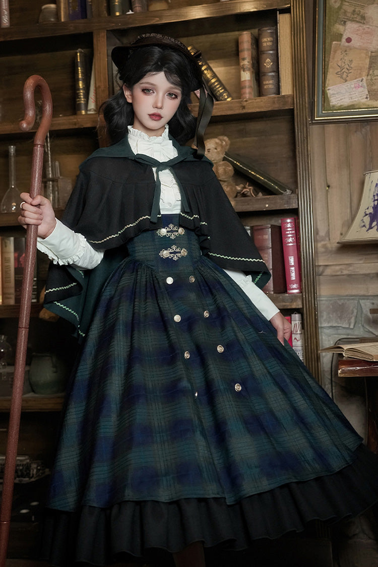 Berlin's Letter Double-Layered Plaid Ruffle Bowknot College Strap Dress