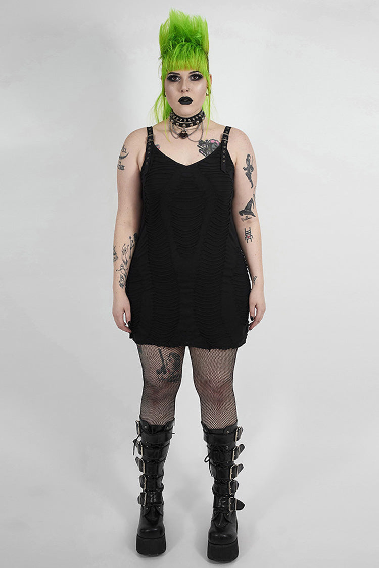 Onyx Grommet Strap Knit Plus-Size Punk Slip Dress for Women