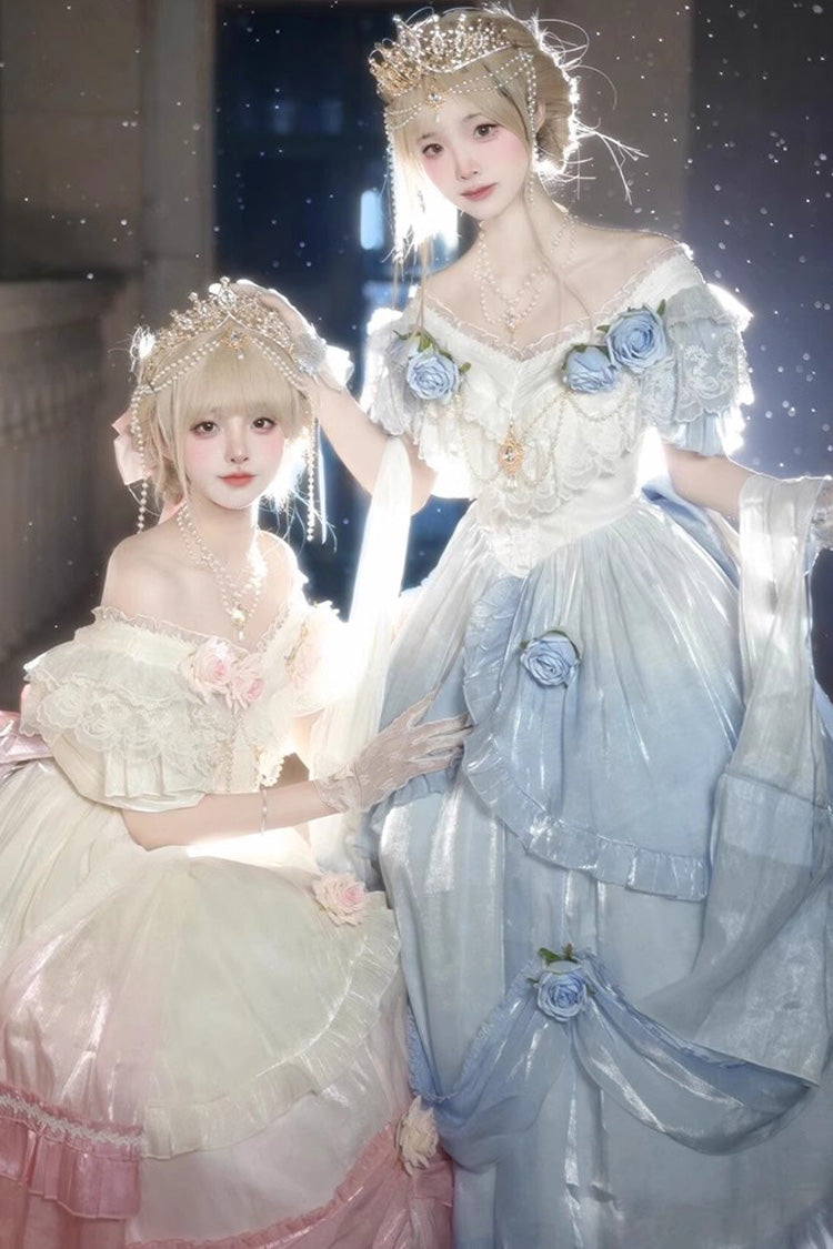 Gradient Ruffle Dress with Short Sleeves - Sweet Lolita