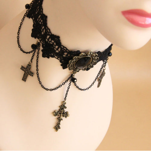 Cross Collar Harajuku Lace Gothic Necklace