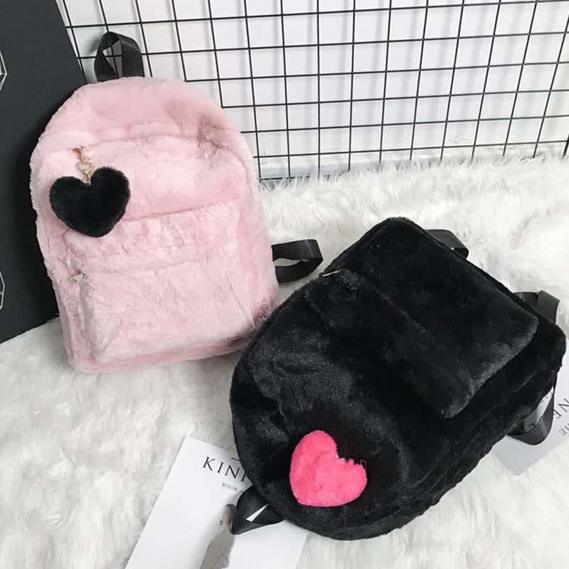 Velvet Love Heart Pattern Zipper Backpack