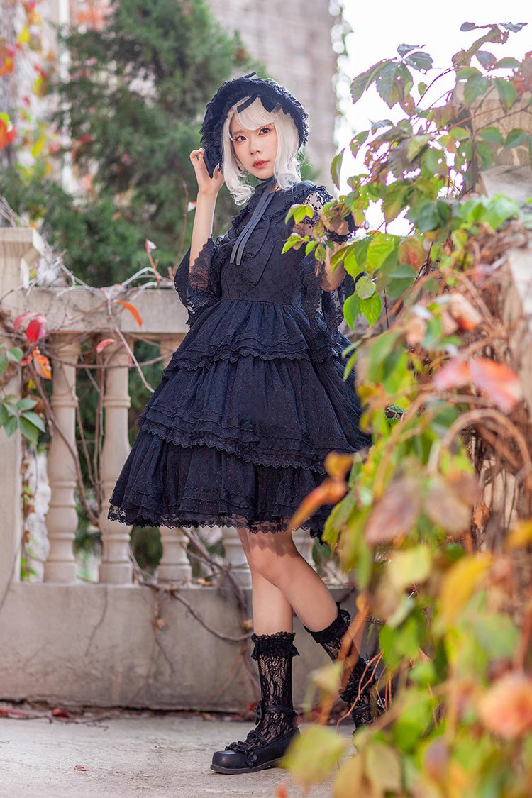 Charcoal Bowknot Sleeveless Ruffled Lolita Dress - Solid Tower of Dawn