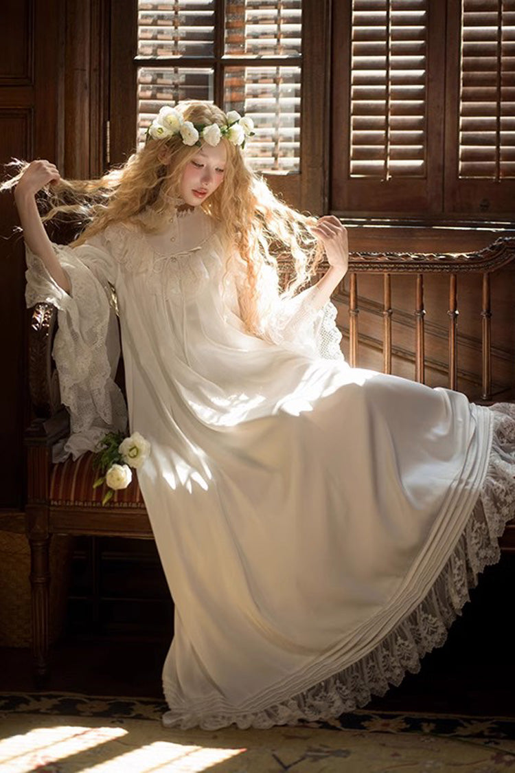 Ivory Flared Trumpet Sleeves Ruffled Lace Princess Jumper