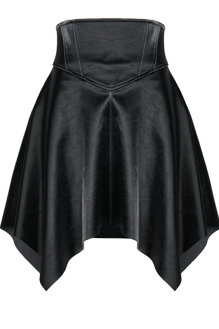 Gothic Glossy Leather Waist Seal Square Hem High Waist Skirt