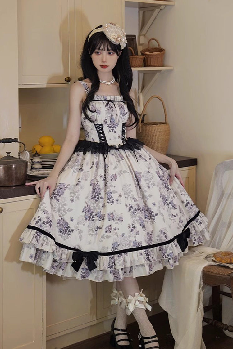 Ivory Rose Print Ruffled Dress - Elegant Princess