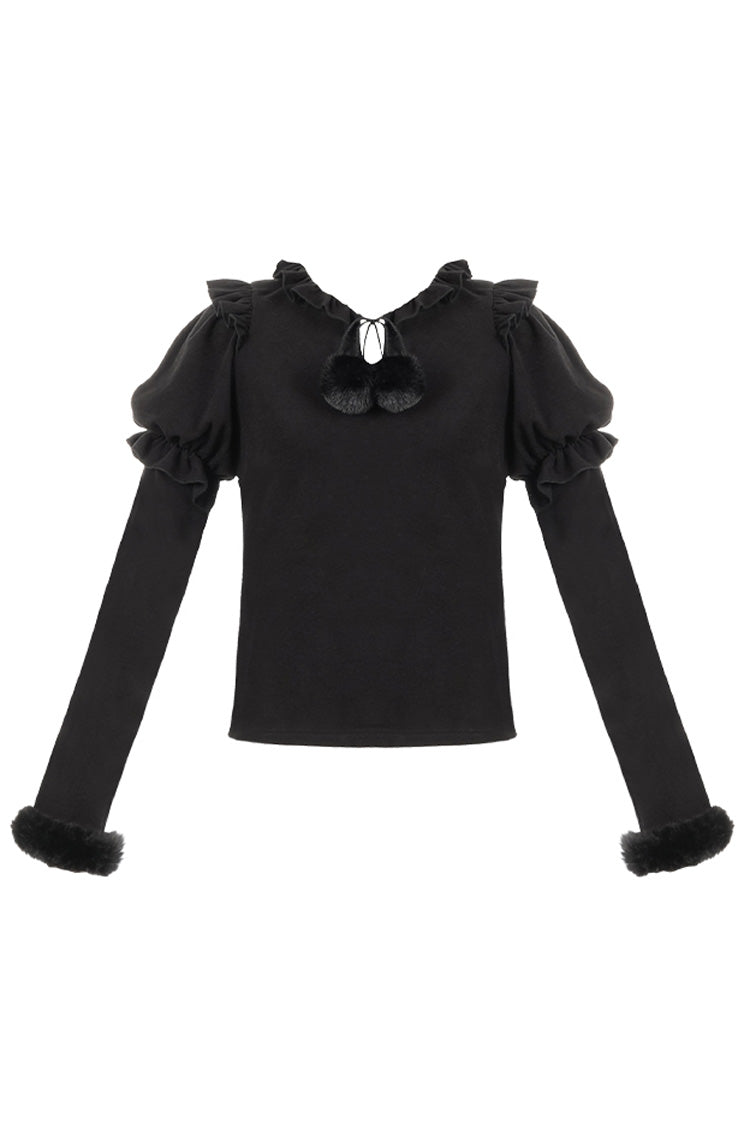 Sweet Lolita Blouse with Puff Sleeves and Hair Ball Tie, 4 Colors