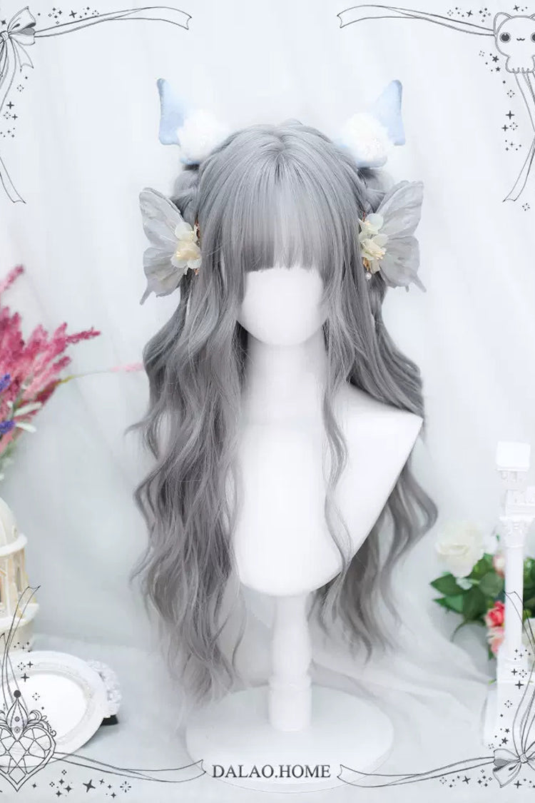 Ash Long Curly Wig with Air Bangs for Sweet Lolita