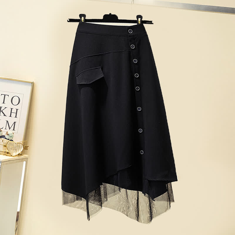 Plaid Shirt Button Front Tulle Skirt