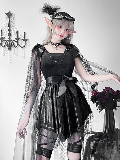 Halloween Black Dark Goth Dress Lace Costume