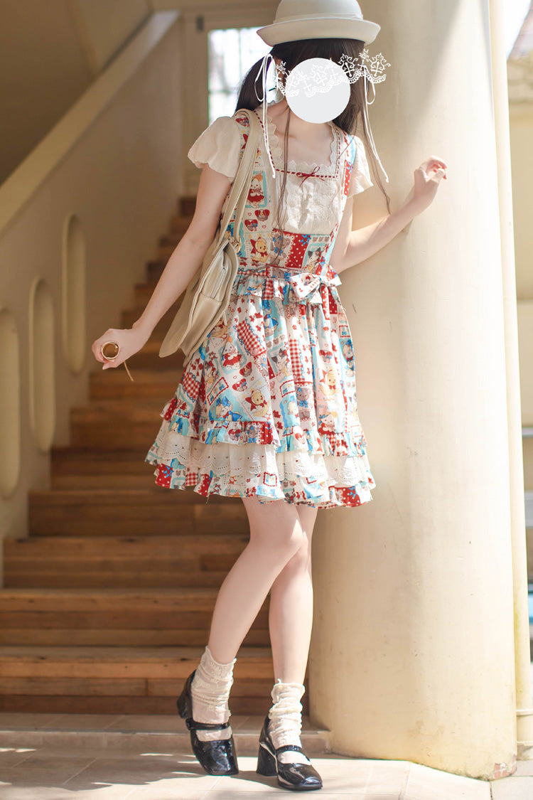Vintage Lolita Jumper Dress with Layered Ruffles