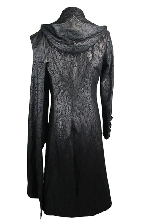 Men's Punk Long Leather Coat with Hooded One Side Shawl Style