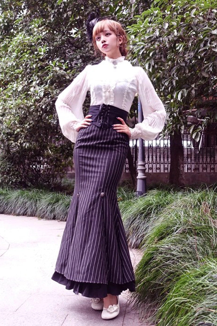 Black Lorelei Striped Print Gothic Lolita Mermaid Maxi