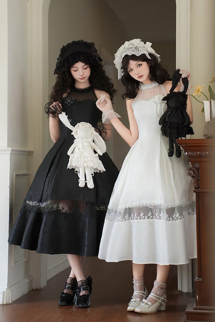Snow Off Shoulder Halterneck Printed Ruffle Gothic Elegant Dress - Flowers in the Mist