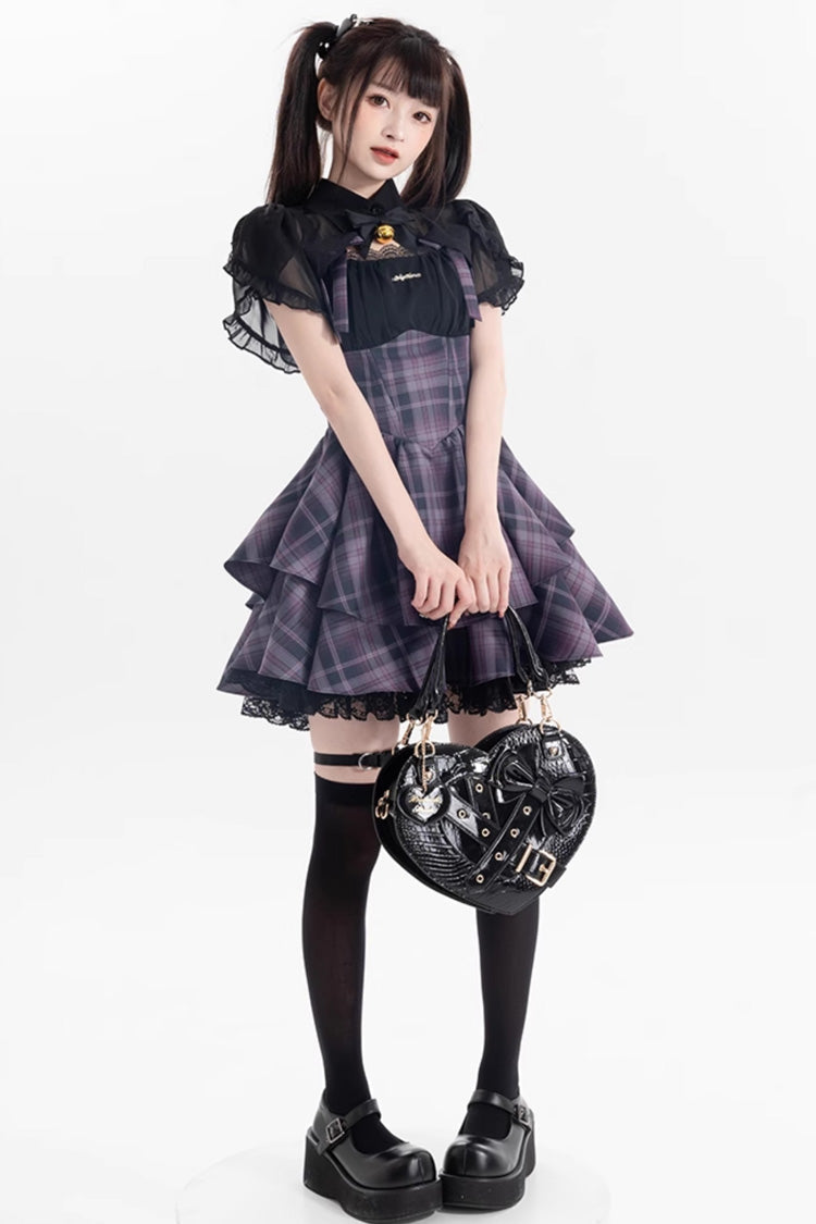 Purple Magic Cat Double-Layered Stripe Print Bow Sweet Lolita Jumper