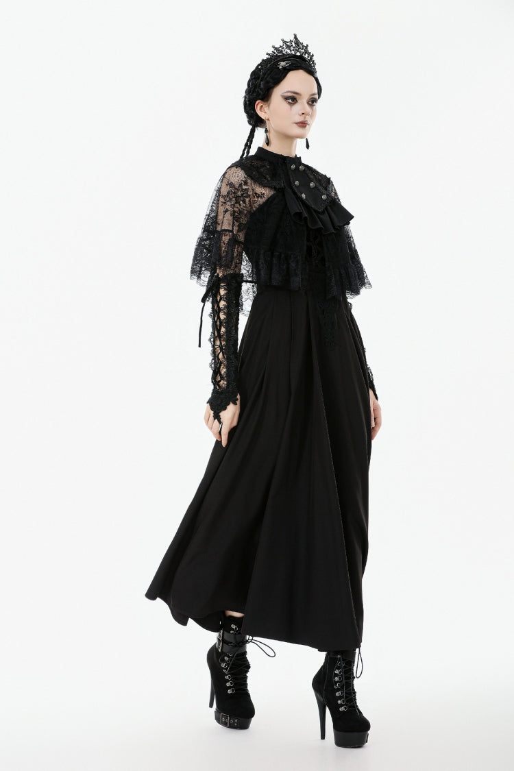Gothic Cape for Her with Double-Breasted Floral Lace Design
