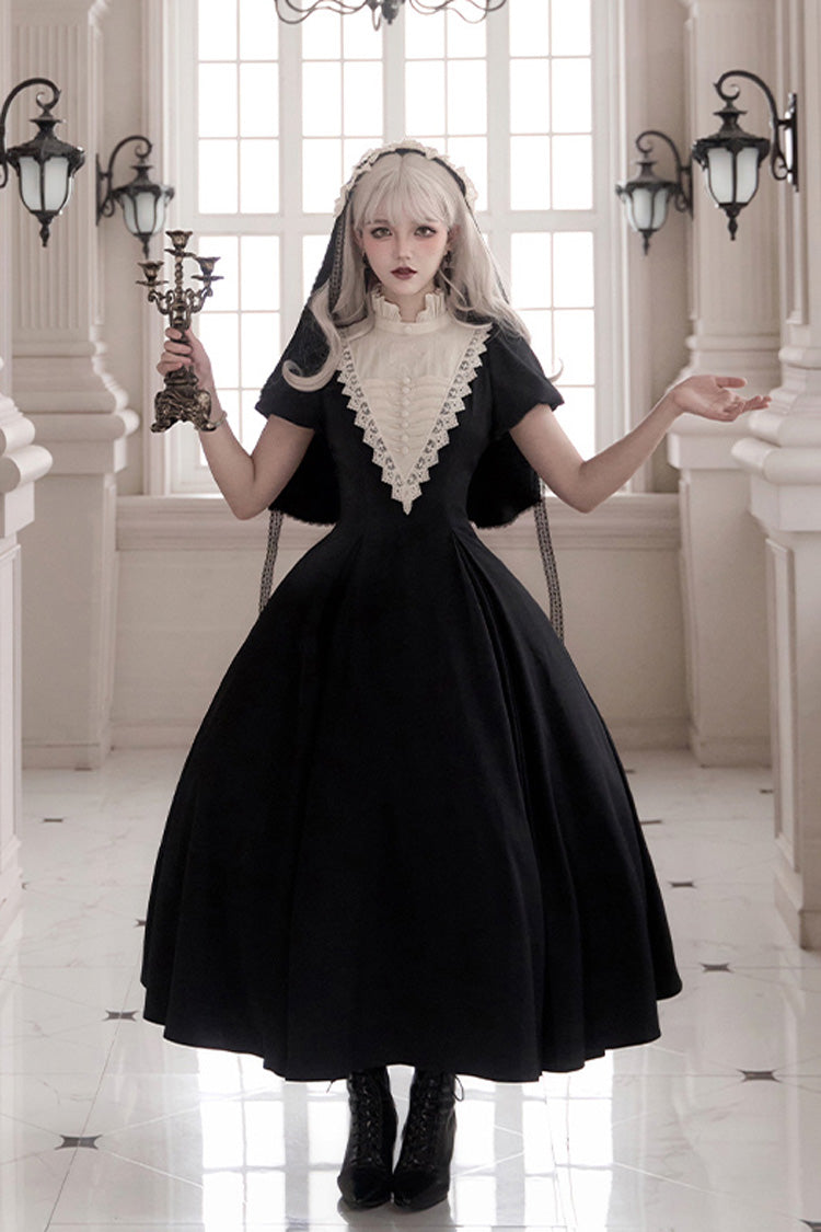 Black Gothic Long Sleeve Ruffled Nun Lolita Dress