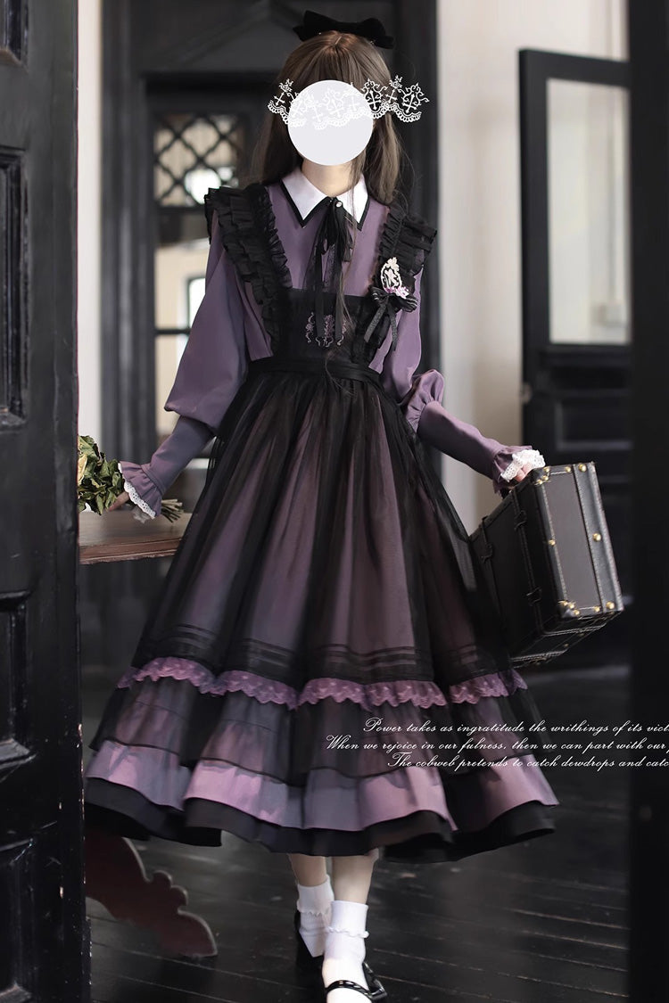 Noir Double Layer Ruffle Embroidered Bow Mesh Sweet JSK - Witch Academy