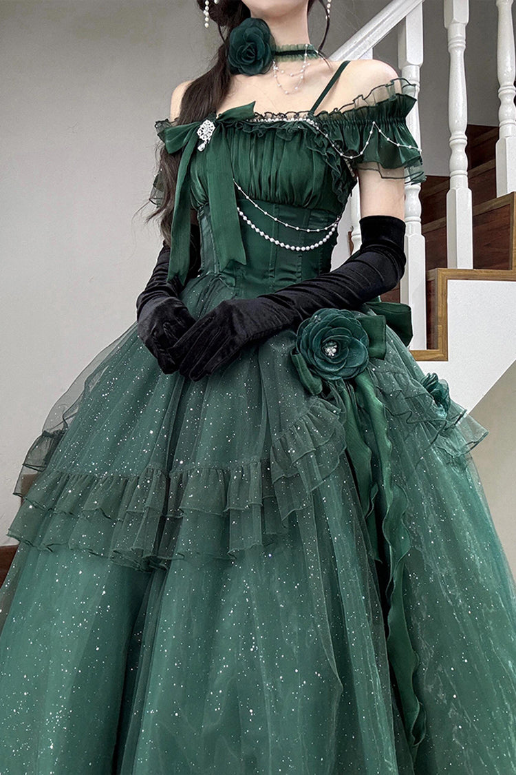 Green Off-Shoulder Sweet Elegant Princess Lolita Dress with Bow